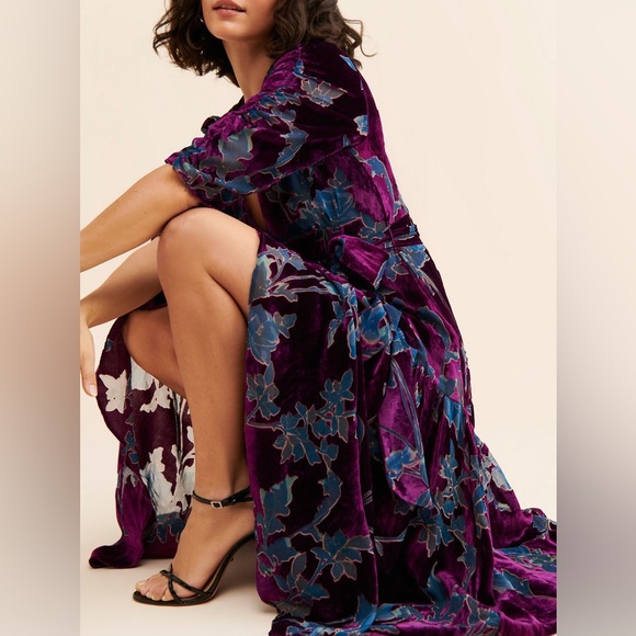 Hutch Violette Plum Floral Velvet Maxi Wrap Dress 38129 - Picture 2 of 16